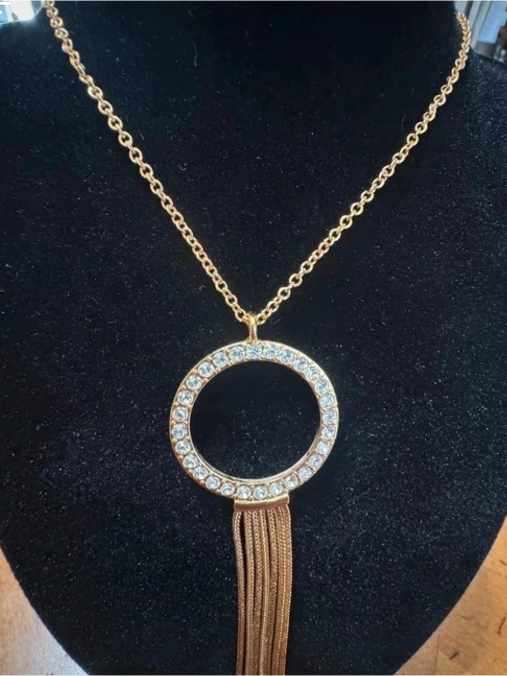 Trina Turk Gold-Tone Crystal Circle Pendant with Tassel
